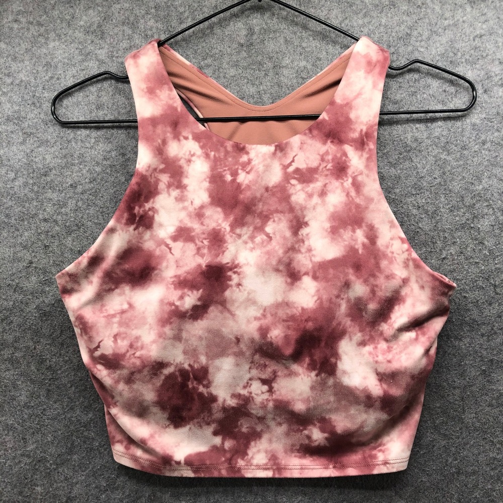 Athleta Conscious Crop Sports Bra Tank Top Pink Tie Dye Mauve High Neck M